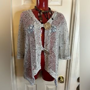 Lulu B Women's Size SMALL S- Cardigan Open Weave Net Mesh Gray Beachy Summer